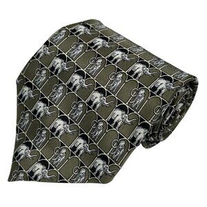 Rene Chagal Men's Olive Green Black Elephant 100% Silk Necktie Tie